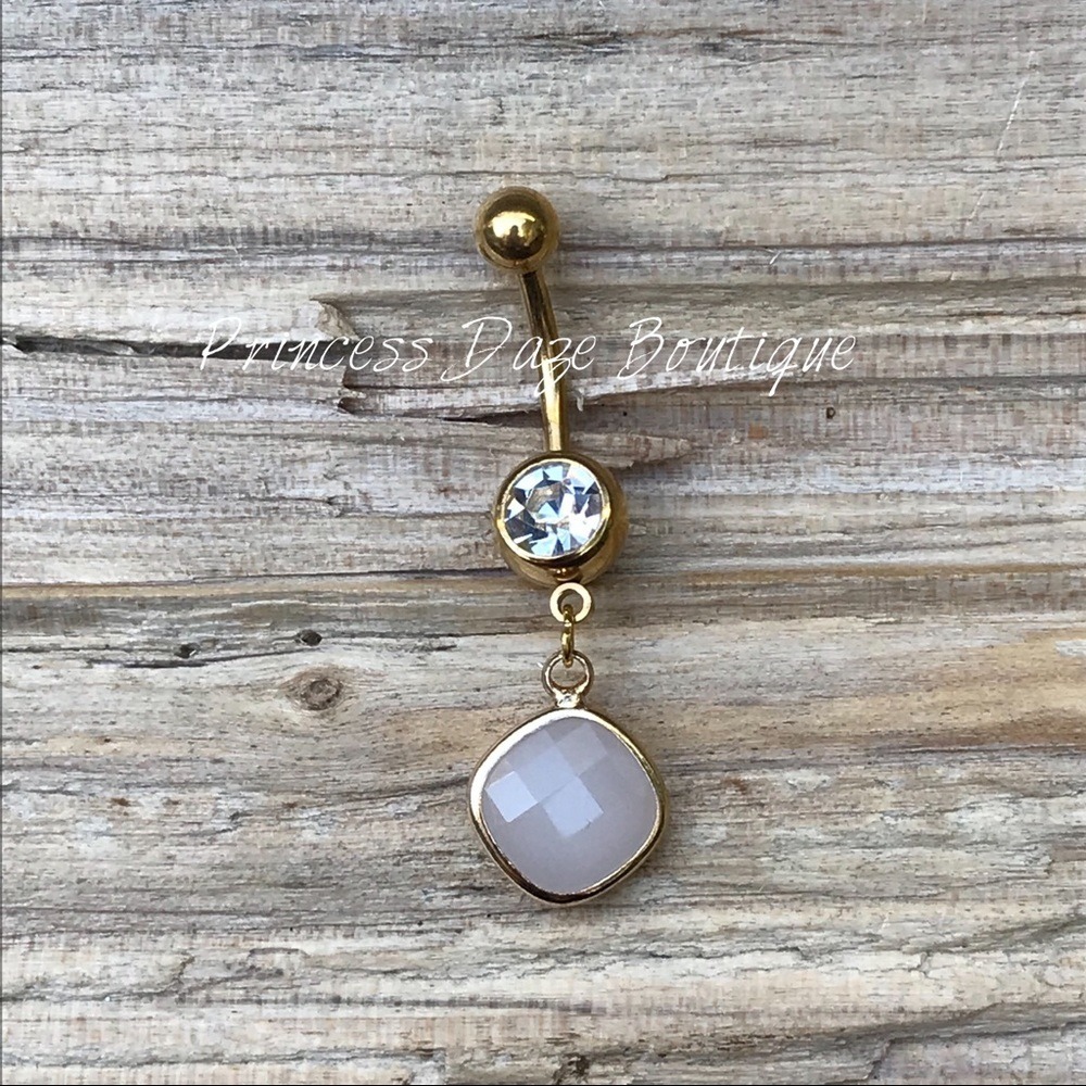 Gold‎ White Faceted Glass Crystal Belly Ring